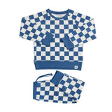 Checker Moody Blue Crew Neck Jogger Set Aaria Tees