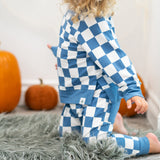 Checker Moody Blue Crew Neck Jogger Set Aaria Tees