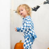 Checker Moody Blue Crew Neck Jogger Set Aaria Tees