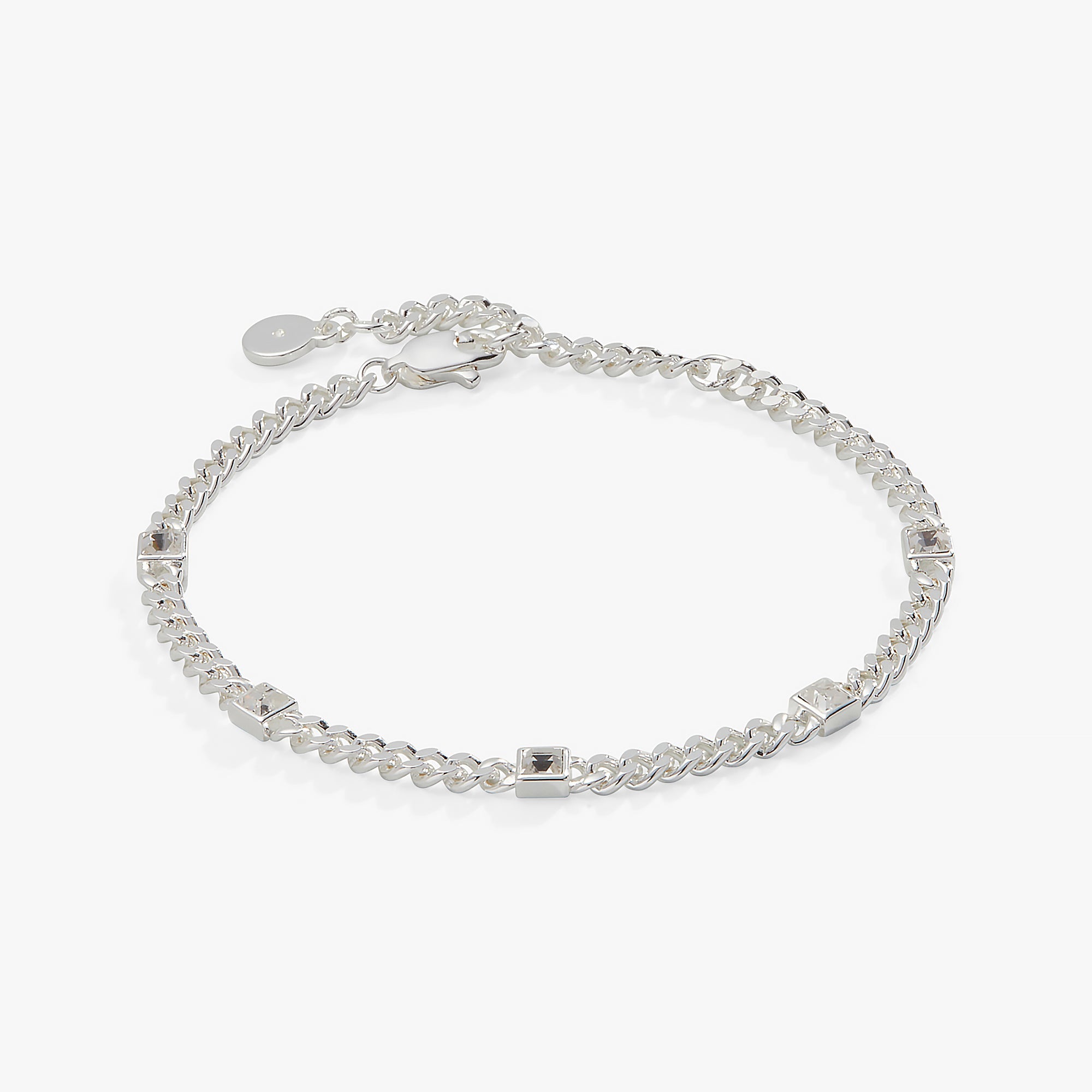April Birthstone Clear Crystal Curb Chain Bracelet - Aaria Tees Aaria Tees