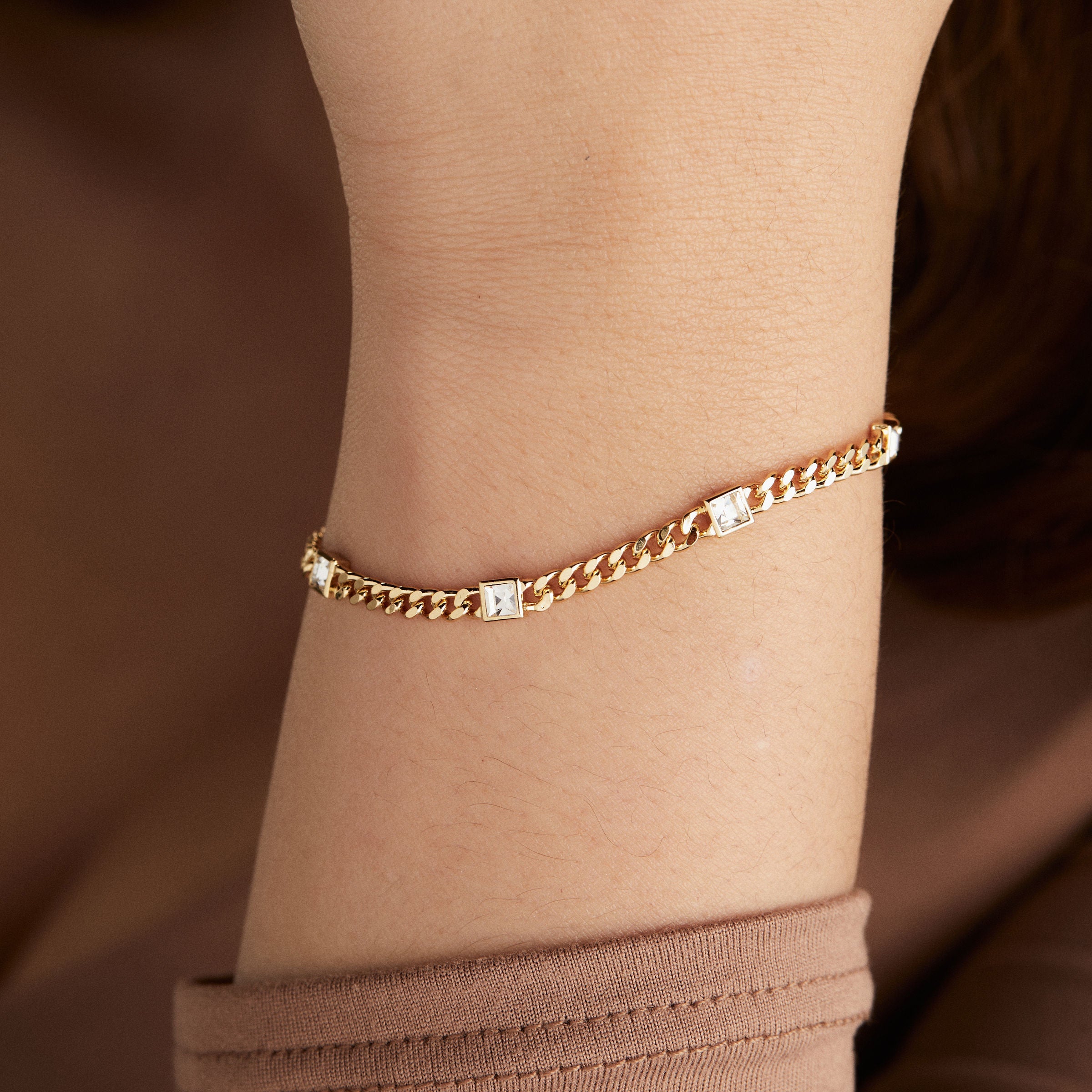 April Birthstone Clear Crystal Curb Chain Bracelet - Aaria Tees Aaria Tees