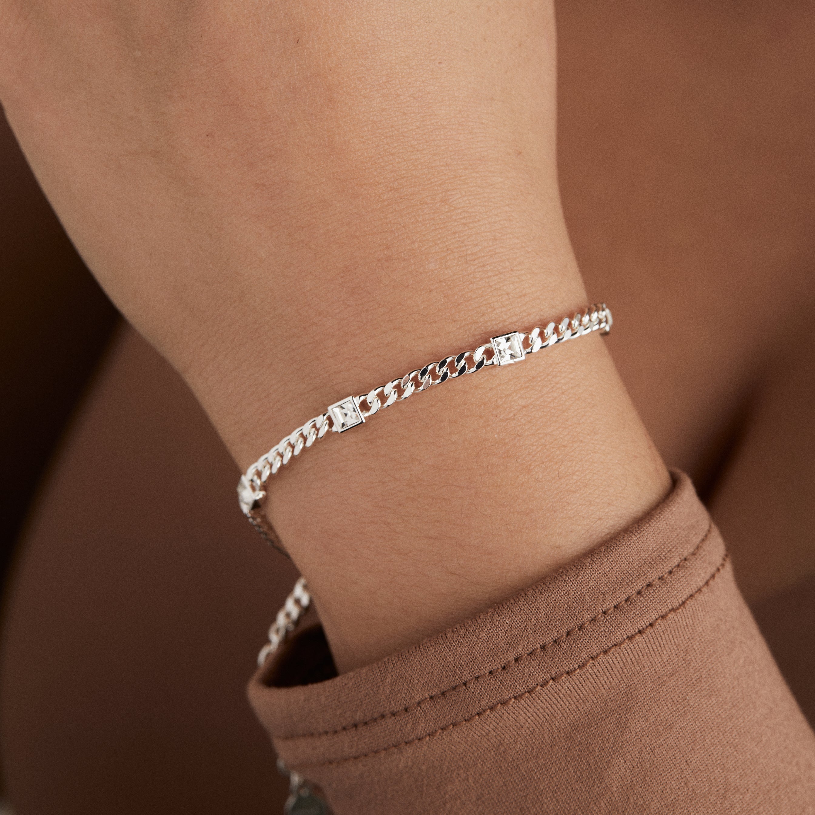 April Birthstone Clear Crystal Curb Chain Bracelet - Aaria Tees Aaria Tees