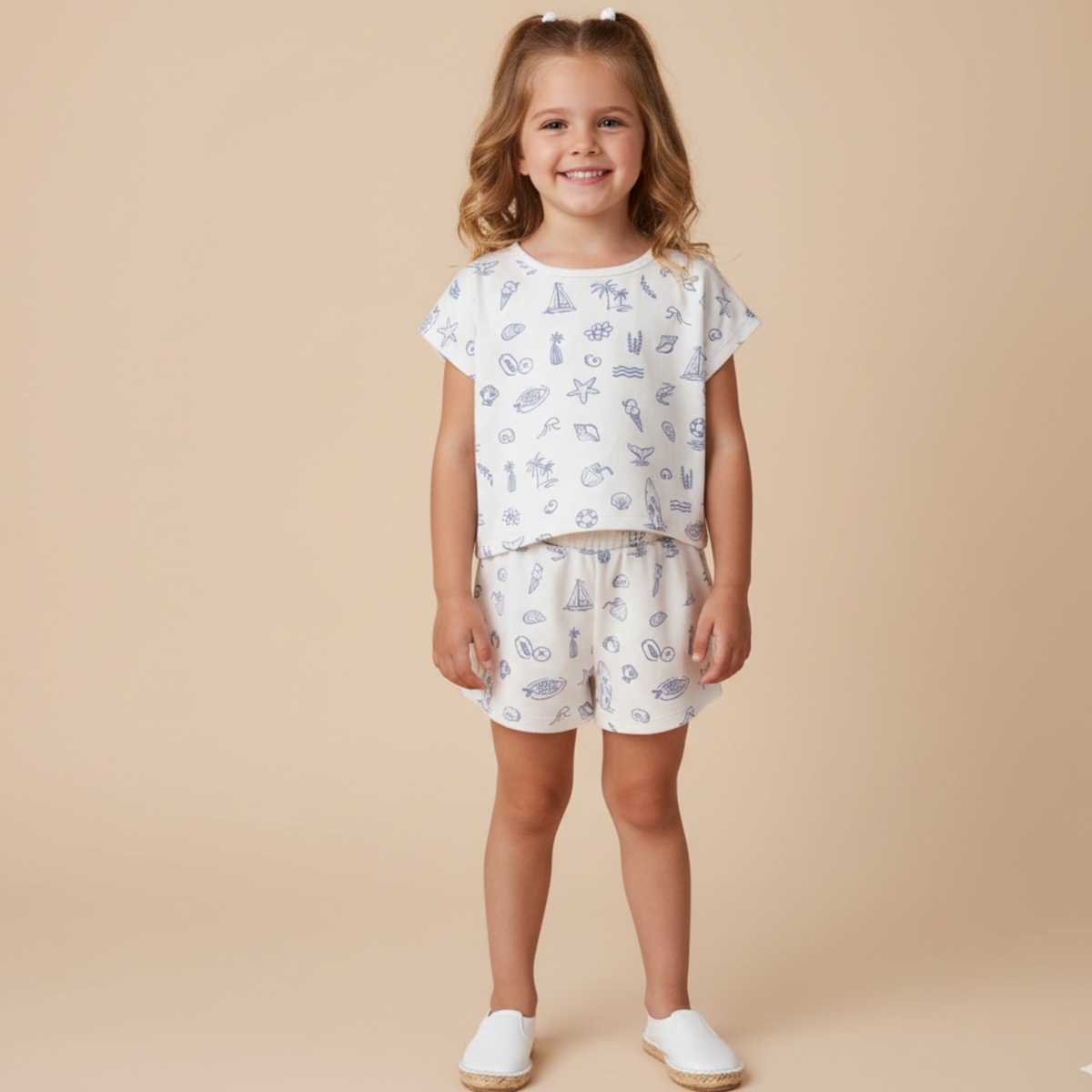 Organic Drop Shoulder Tee & Shorts Set - Coastal - Aaria Tees