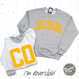 Colorado Gold Print Reversible Sport Grey Crewneck Sweatshirt - Aaria Tees Aaria Tees