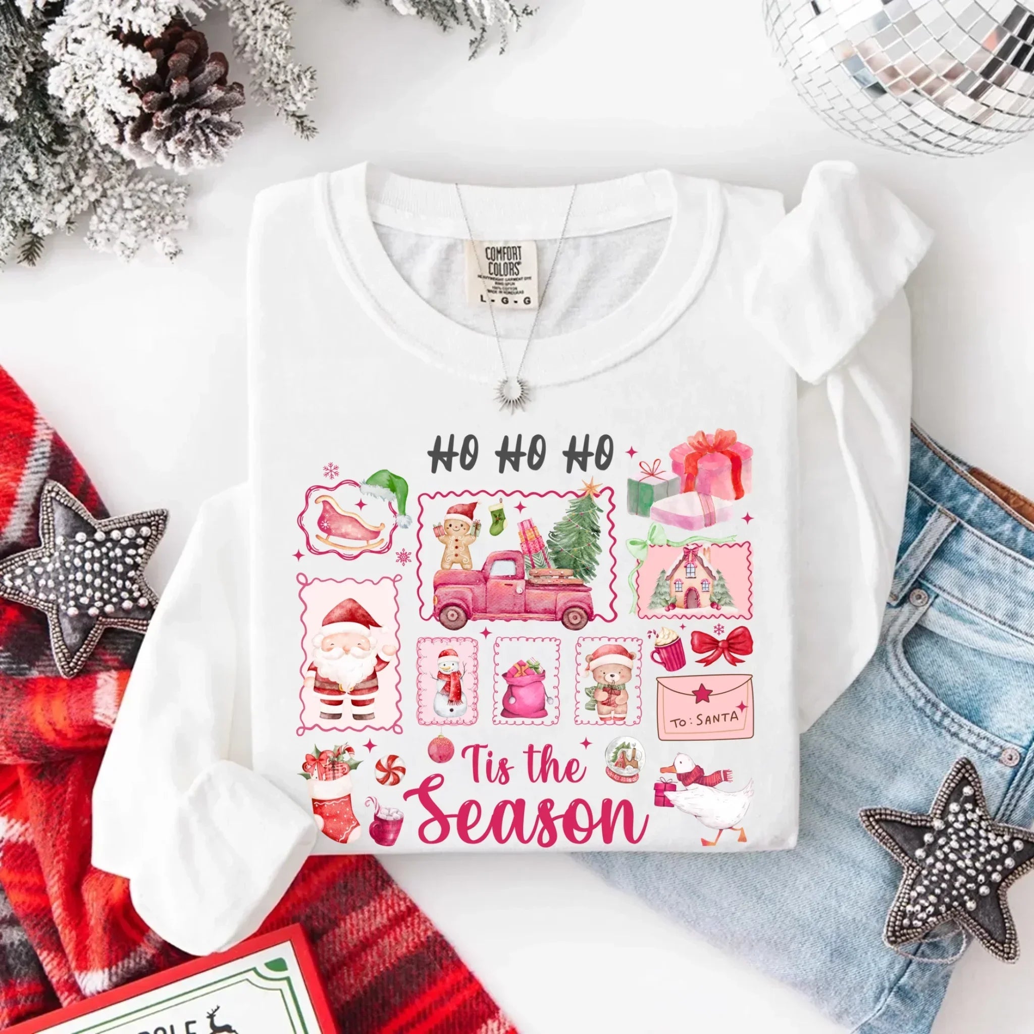 Comfort Colors Long Sleeve Ho Ho Ho Tis The Season Christmas Shirt - Aaria Tees Aaria Tees