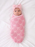 Coquette Bow Jacquard Knit Baby Blanket - Aaria Tees Aaria Tees