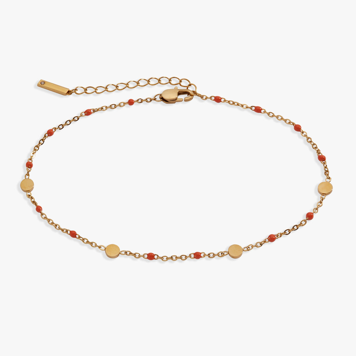 Coral Enameled Chain Coin Station Anklet - Aaria Tees