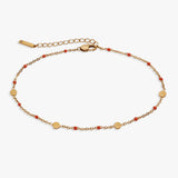Coral Enameled Chain Coin Station Anklet - Aaria Tees Aaria Tees