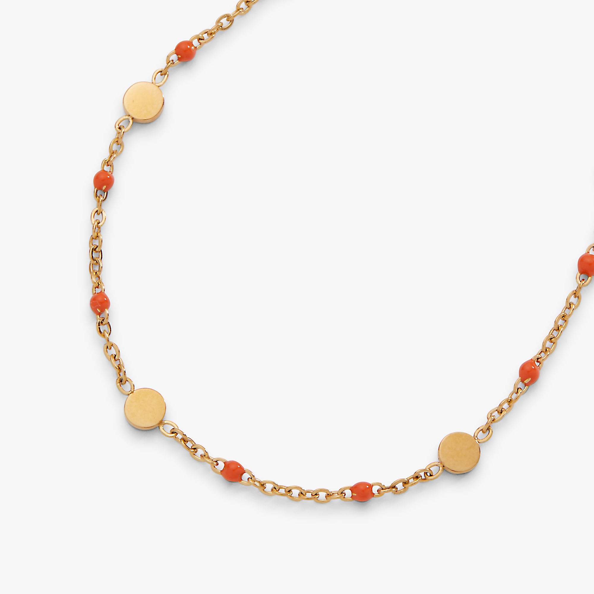 Coral Enameled Chain Coin Station Anklet - Aaria Tees Aaria Tees