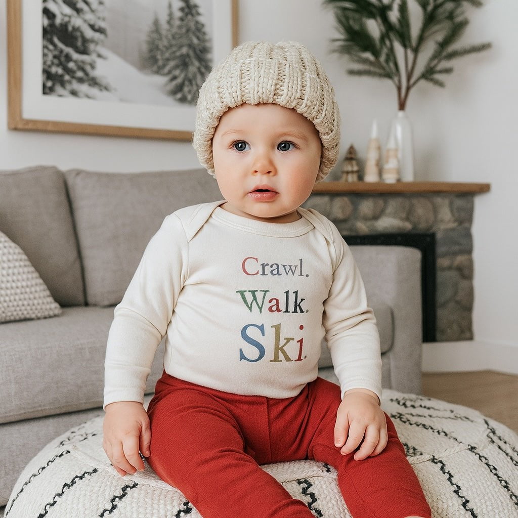 long sleeve graphic bodysuit | crawl walk ski - Aaria Tees Aaria Tees