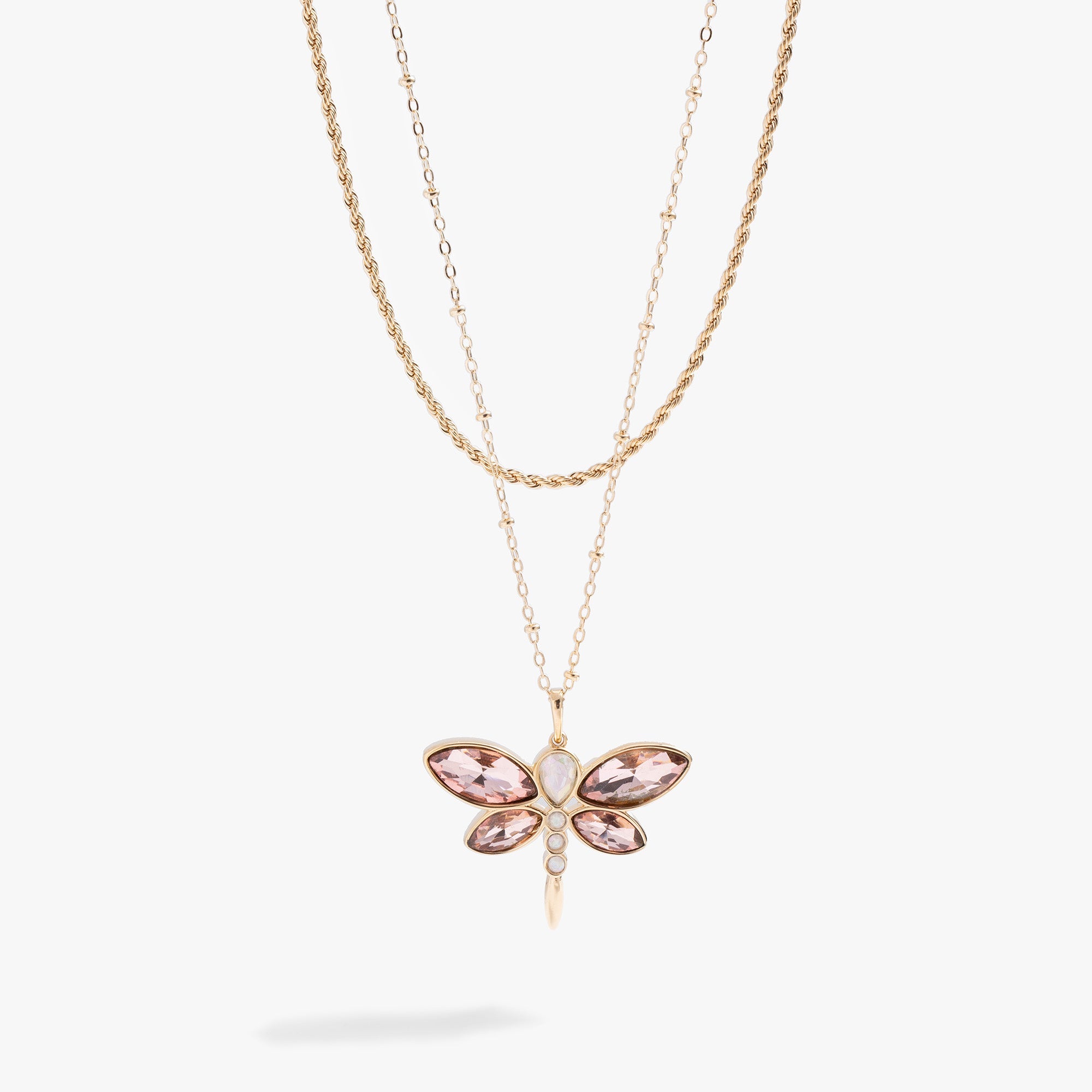 Crystal Dragonfly Double Layer Necklace - Aaria Tees Aaria Tees