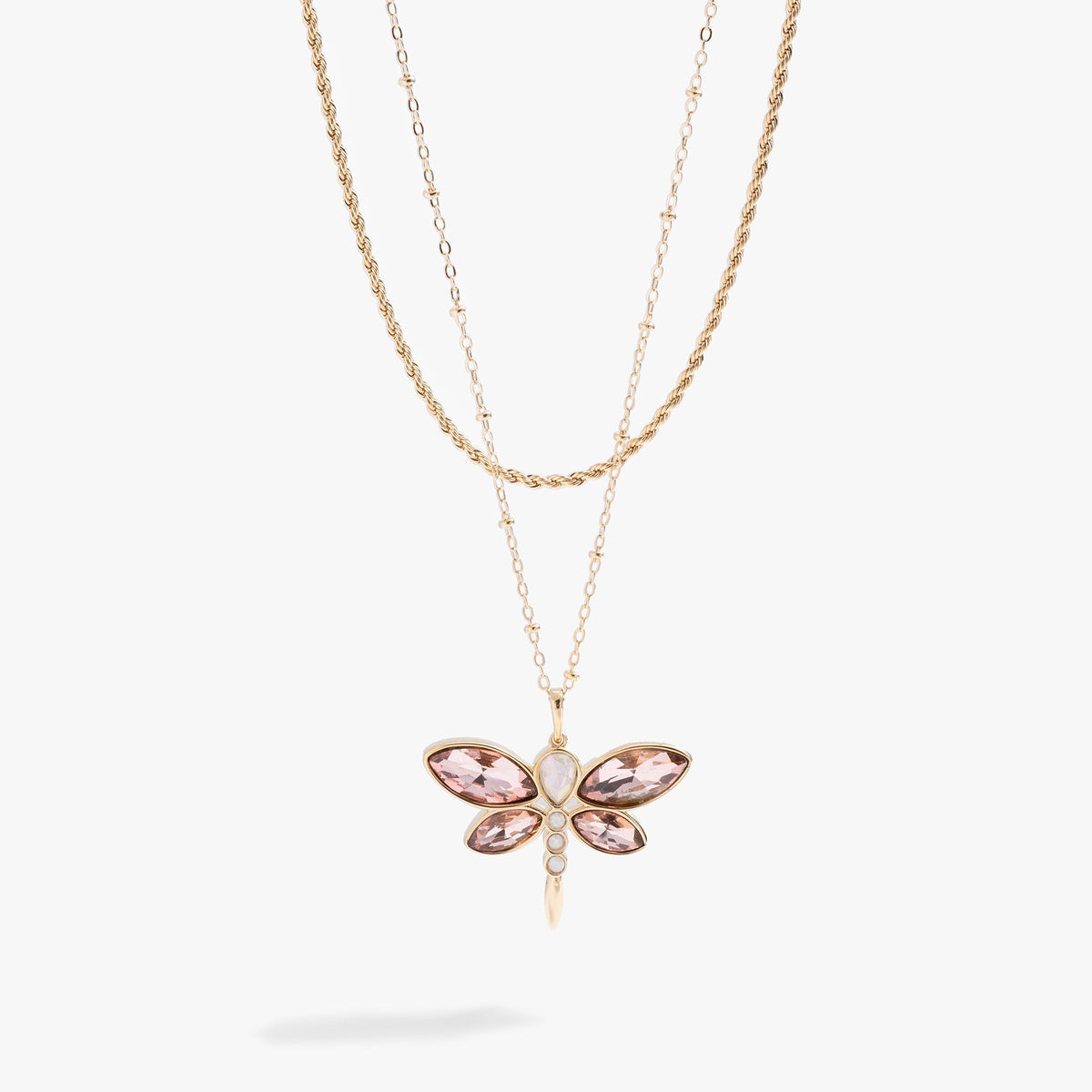 Crystal Dragonfly Double Layer Necklace - Aaria Tees