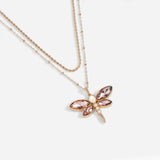Crystal Dragonfly Double Layer Necklace - Aaria Tees Aaria Tees