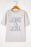 Gray Rock & Roll Graphic Distressed Vintage Tee - Aaria Tees Aaria Tees