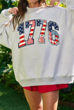 Light Grey AMERICA 1776 Faux Patchwork Print Reversible Mock Neck Sweatshirt Aaria Tees