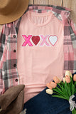 Pink Sequin Heart XOXO Patched Graphic Valentines T Shirt Aaria Tees