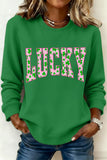 Dark Green LUCKY Clover Letter Printed Loose Pullover Sweatshirt Aaria Tees