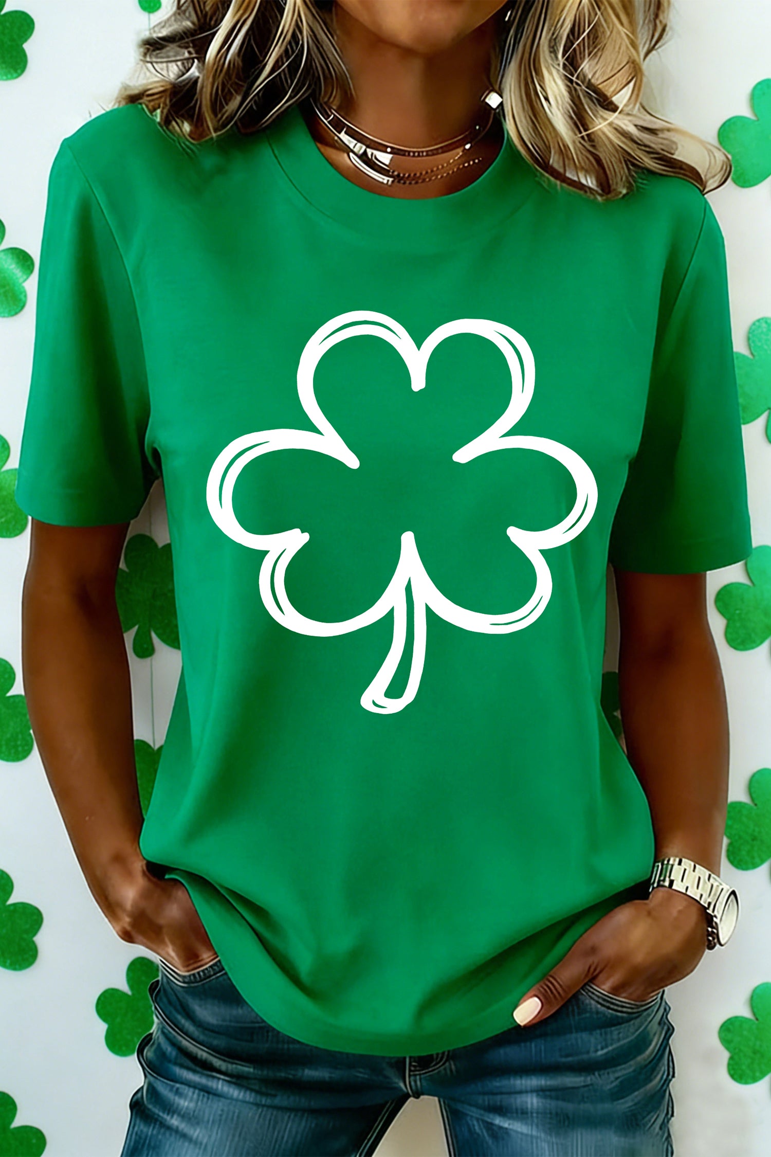 Bright Green St Patricks Day Lucky Shamrock Printed Casual Tee - Aaria Tees Aaria Tees