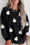 Black Oversized Ghost Print Pullover Corded Sweatshirt Aaria Tees