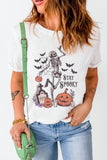 White Skull Pumpkin Face STAY SPOOKY Graphic Halloween T Shirt - Aaria Tees Aaria Tees