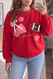 Black Rugby Game Day Patchwork Graphic Plus Size Sweatshirt Aaria Tees