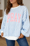 Light Blue PRAY Slogan Graphic Pullover Sweatshirt Aaria Tees