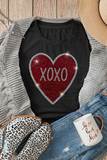 Black Rhinestone XOXO Heart Graphic Crewneck Tee - Aaria Tees Aaria Tees