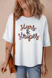 White Sequin stars & stripes Graphic Drop Shoulder Loose T Shirt Aaria Tees