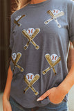 Gray Sequined Game Day Casual Tee Aaria Tees