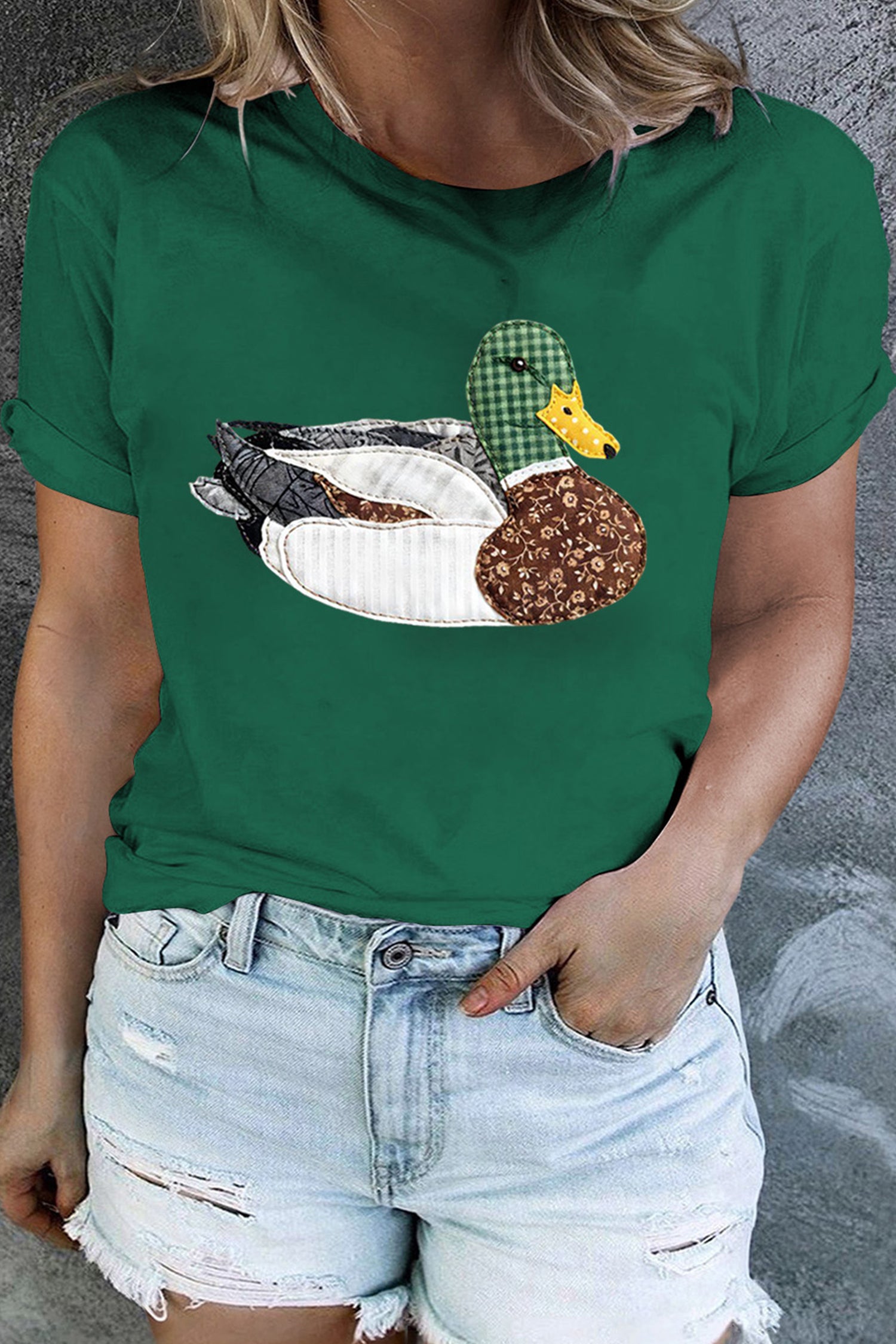Dark Green Faux Patchwork Mallard Duck Plus Size Graphic Tee - Aaria Tees Aaria Tees