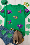Bright Green Mardi Gras Sequin Patched Graphic Tee Aaria Tees