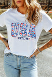 White USA Floral Print EST 1776 Patriotic Graphic Tee Aaria Tees