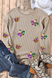Khaki Mardi Gras Sequin Crown Fleur De Lis Corded Sweatshirt - Aaria Tees Aaria Tees