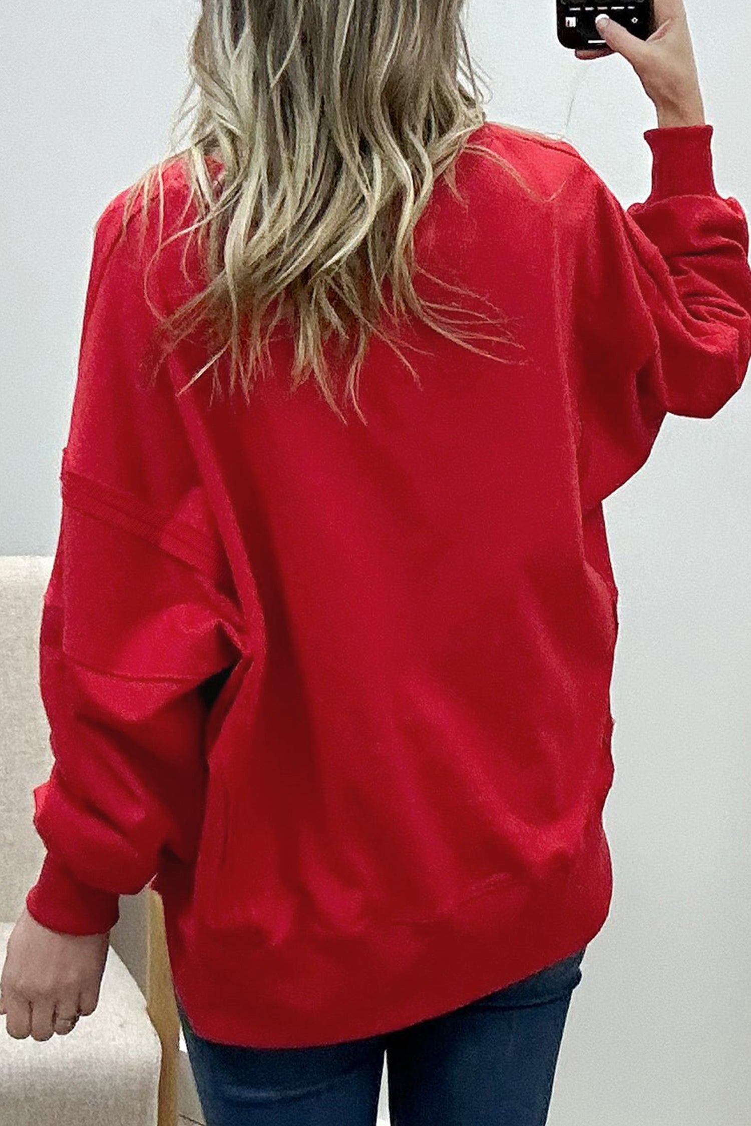Racing Red Holly Jolly Embroidered Graphic Baggy Sweatshirt - Aaria Tees Aaria Tees