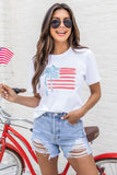 White American Flag Bow Knot Print Crew Neck T Shirt Aaria Tees