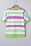 Green Stripe Lucky Clover Embroidered Graphic Dolman Loose Tee - Aaria Tees Aaria Tees
