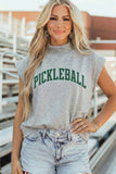 Light Grey PICKLEBALL Lettering Mock Neck Short Sleeve Top Aaria Tees