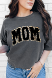 Gray Leopard MOM Graphic Crewneck Mothers Day T Shirt Aaria Tees