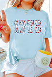 Light Blue America 1776 Floral Print Relaxed T Shirt Aaria Tees