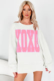 Black Bow Sequin XOXO Letter Graphic Exposed Seam Baggy Sweatshirt - Aaria Tees Aaria Tees