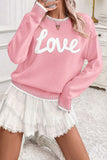 Pink Valentine Love Chenille Letter Graphic Sweater - Aaria Tees Aaria Tees