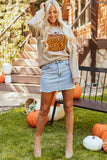 Khaki Halloween Leopard Pumpkin Graphic Corded Sweatshirt - Aaria Tees Aaria Tees