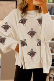 White Thanksgiving Turkey Waffle Oversized Knit Top Aaria Tees