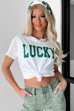 White LUCKY Printed Round Neck St Patricks T Shirt Aaria Tees