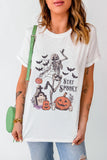 White Skull Pumpkin Face STAY SPOOKY Graphic Halloween T Shirt - Aaria Tees Aaria Tees