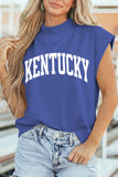 Sky Blue KENTUCKY Leopard KY Double Side Printed Mock Neck Tee Aaria Tees
