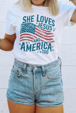 White She Loves Jesus and America Flag Graphic Tee Aaria Tees