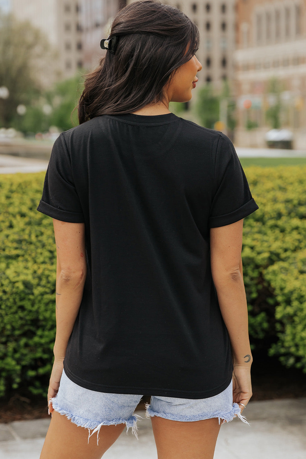 Black Checkerboard Bowknot Graphic Crewneck T Shirt - Aaria Tees Aaria Tees