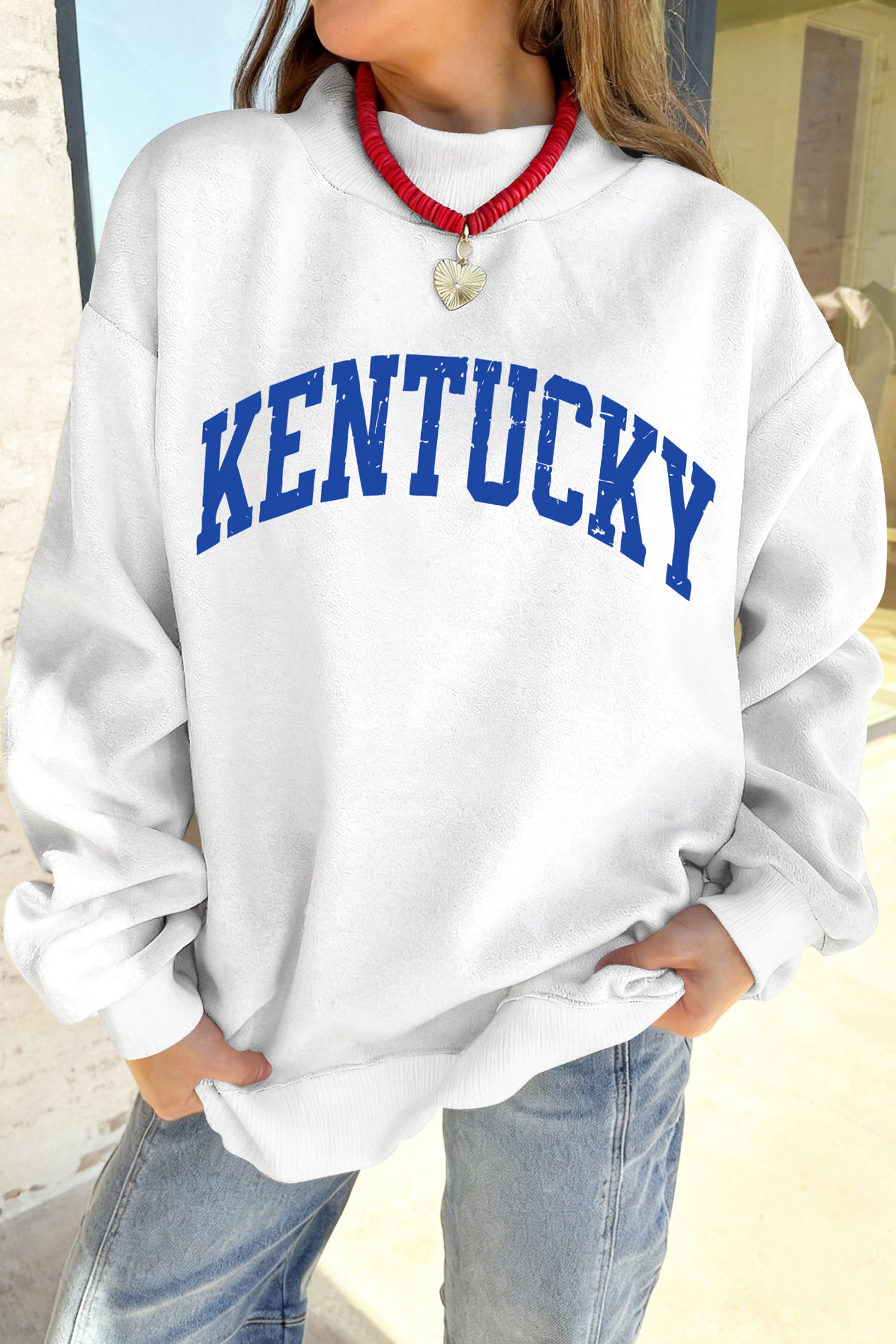White Kentucky Graphic Mock Neck Reversible Sweatshirt - Aaria Tees Aaria Tees