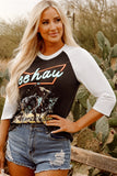 Brown Western Yeehaw Graphic Vintage Raglan Long Sleeve Top Aaria Tees